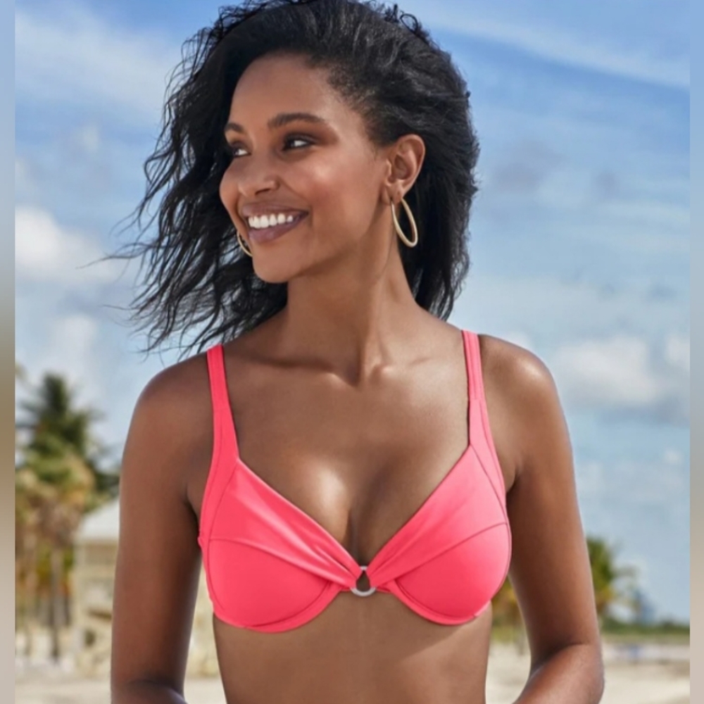 VENUS Draped Ring Underwire Bikini Top - Sunset Pink, Size B